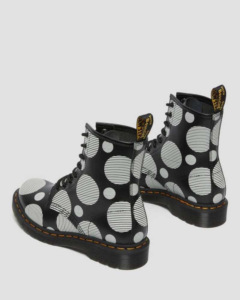 Dr Martens 1460 Polka Dot Smooth Leather Lace Up Boots Black | 65ITOJHVR