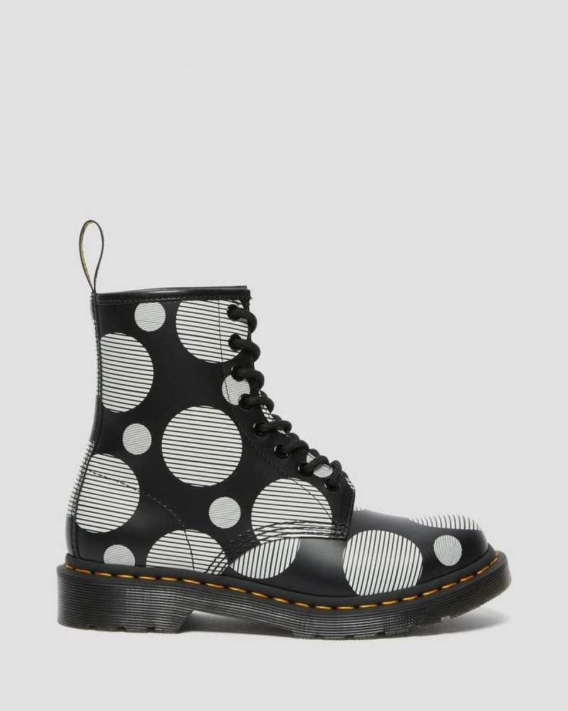 Dr Martens 1460 Polka Dot Smooth Leather Lace Up Boots Black | 65ITOJHVR