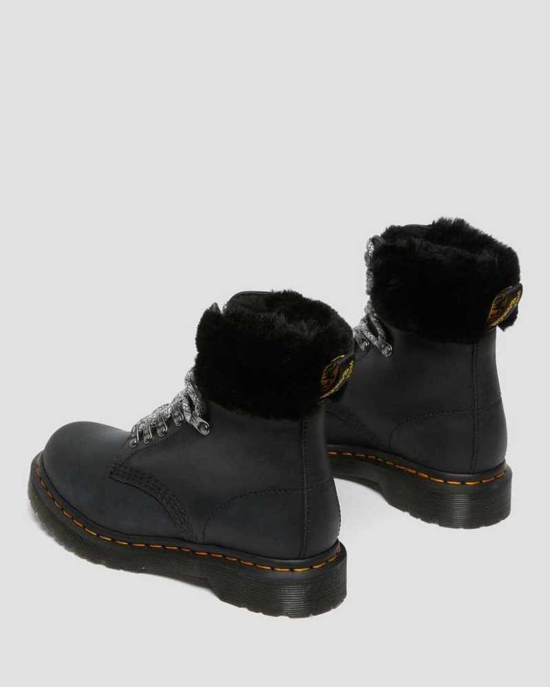 Dr Martens 1460 Serena Collar Faux Fur Lined Lace Up Boots Black | 24UTZYOXP