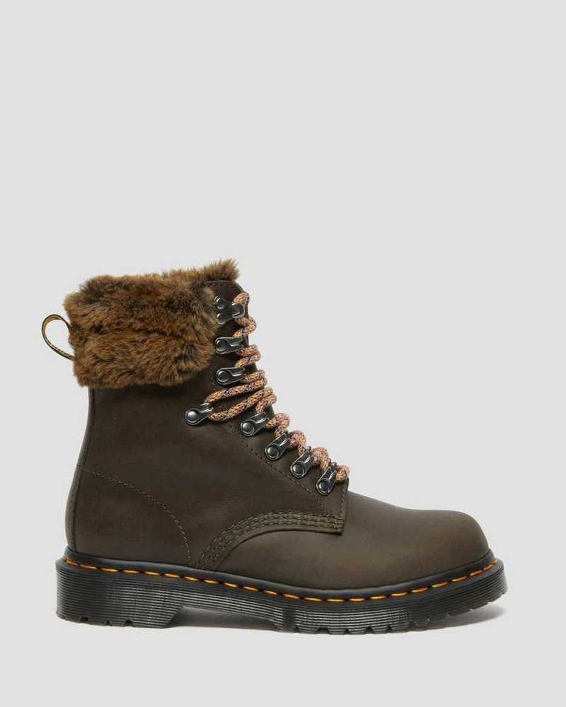 Dr Martens 1460 Serena Collar Faux Fur Lined Lace Up Boots Grey | 21ETBQLPV