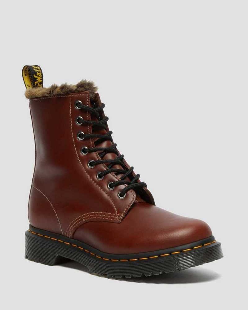 Dr Martens 1460 Serena Faux Fur Lined Lace Up Boots Brown | 24WCRGSOH