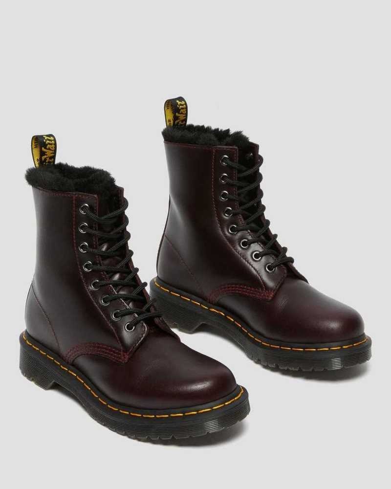 Dr Martens 1460 Serena Faux Fur Lined Lace Up Boots Burgundy | 07KJCGOAD