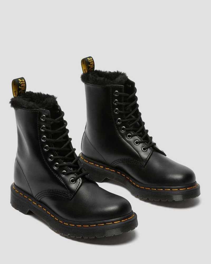 Dr Martens 1460 Serena Faux Fur Lined Lace Up Boots Dark Grey | 07AVNGZCL