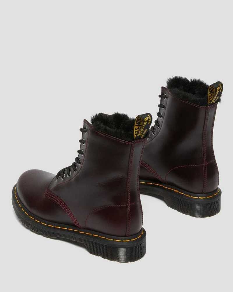 Dr Martens 1460 Serena Faux Fur Lined Lace Up Boots Burgundy | 49CXRFMPO