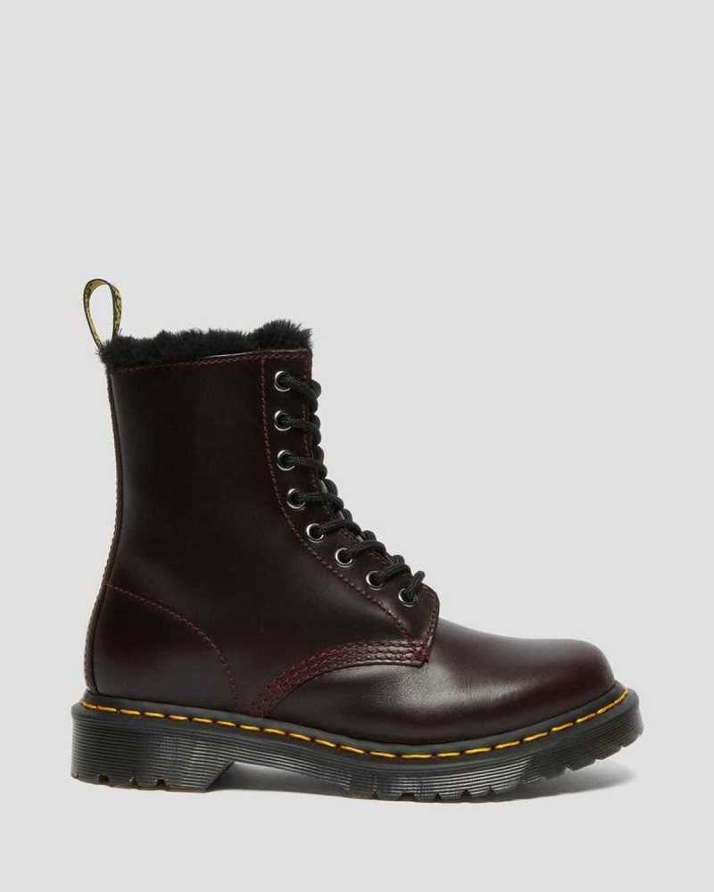 Dr Martens 1460 Serena Faux Fur Lined Lace Up Boots Burgundy | 49CXRFMPO