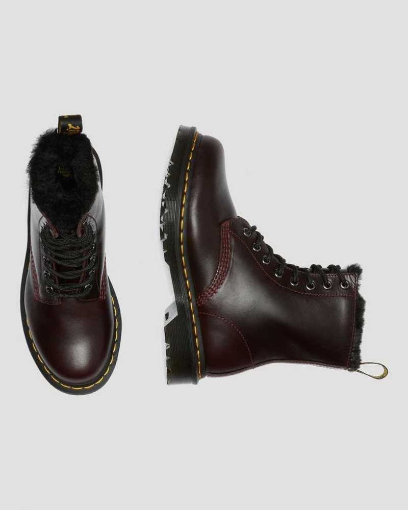 Dr Martens 1460 Serena Faux Fur Lined Lace Up Boots Burgundy | 49CXRFMPO