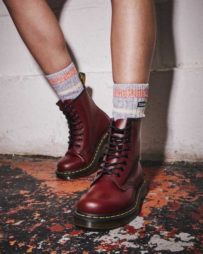 Dr Martens 1460 Smooth Leather Lace Up Boots Pink Red | 17IESQPXN