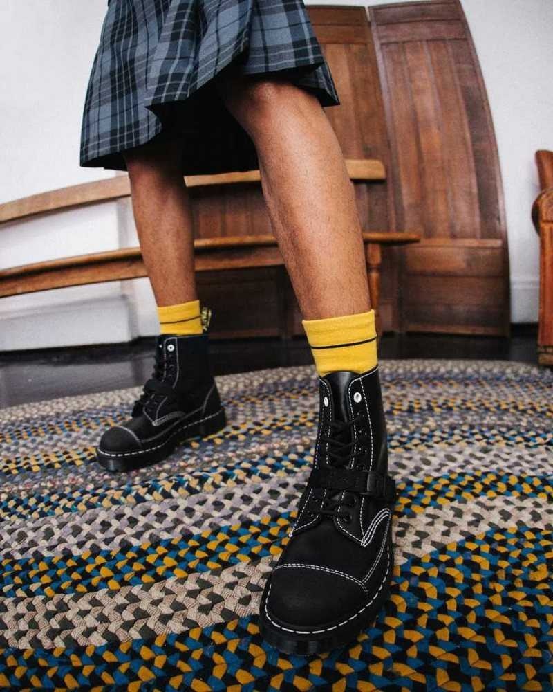 Dr Martens 1460 Tech Leather Lace Up Boots Black | 64GILCHQR