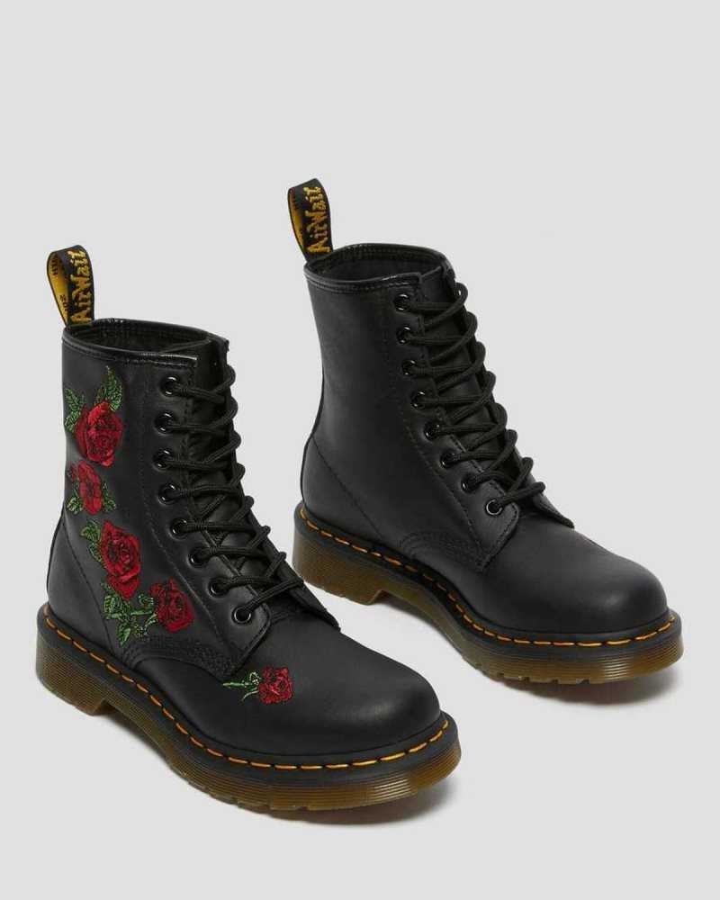 Dr Martens 1460 Vonda Floral Leather Lace Up Boots Black | 92HIRUGJC