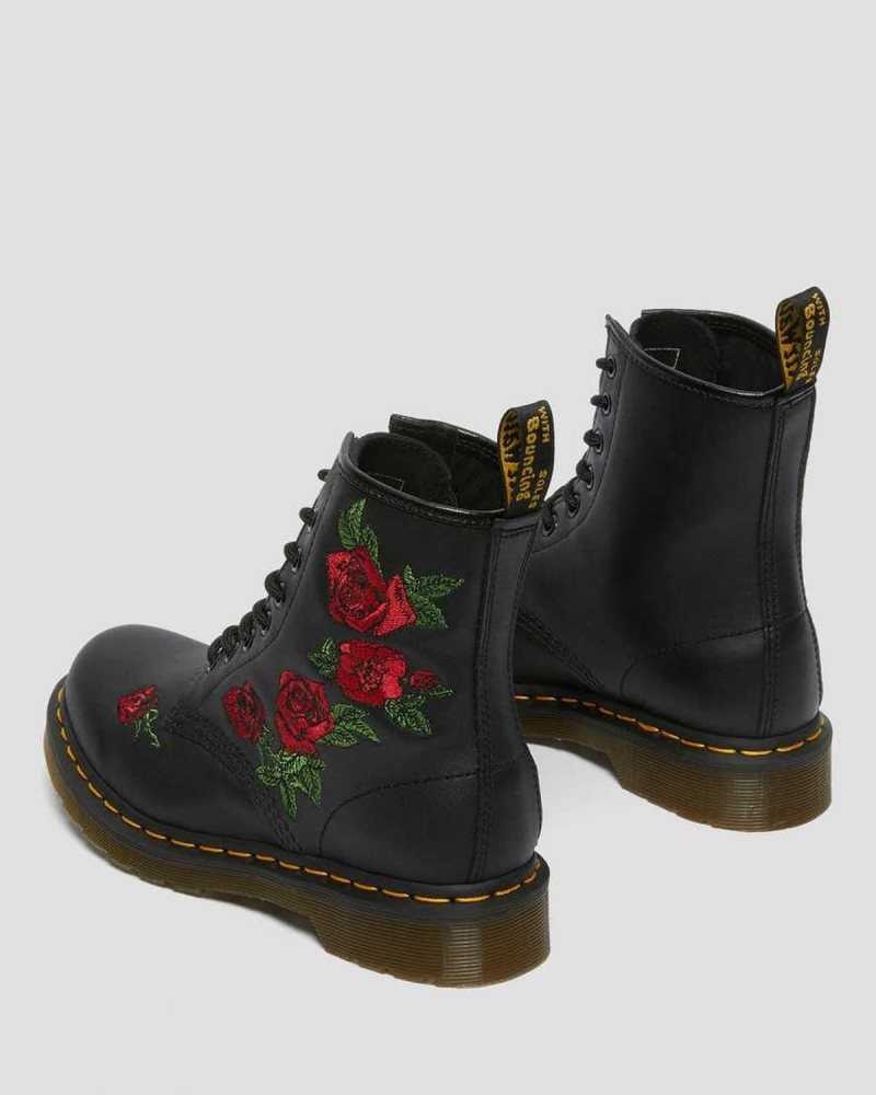 Dr Martens 1460 Vonda Floral Leather Lace Up Boots Black | 92HIRUGJC