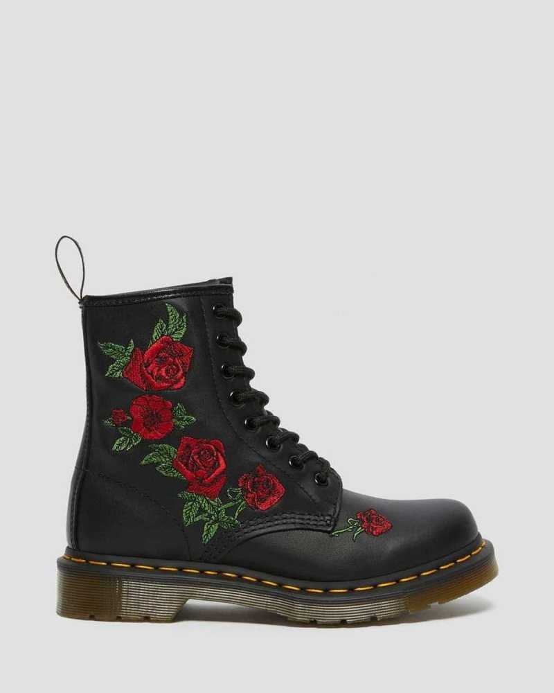 Dr Martens 1460 Vonda Floral Leather Lace Up Boots Black | 92HIRUGJC