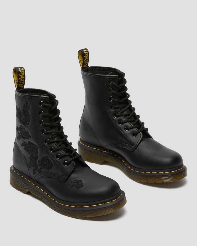 Dr Martens 1460 Vonda Mono Floral Boots Black | 27TDSVNZW