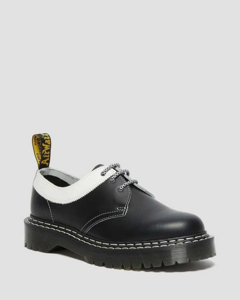 Dr Martens 1461 Bex Smooth Contrast Leather Oxford Shoes Black / White | 46OBQGINV