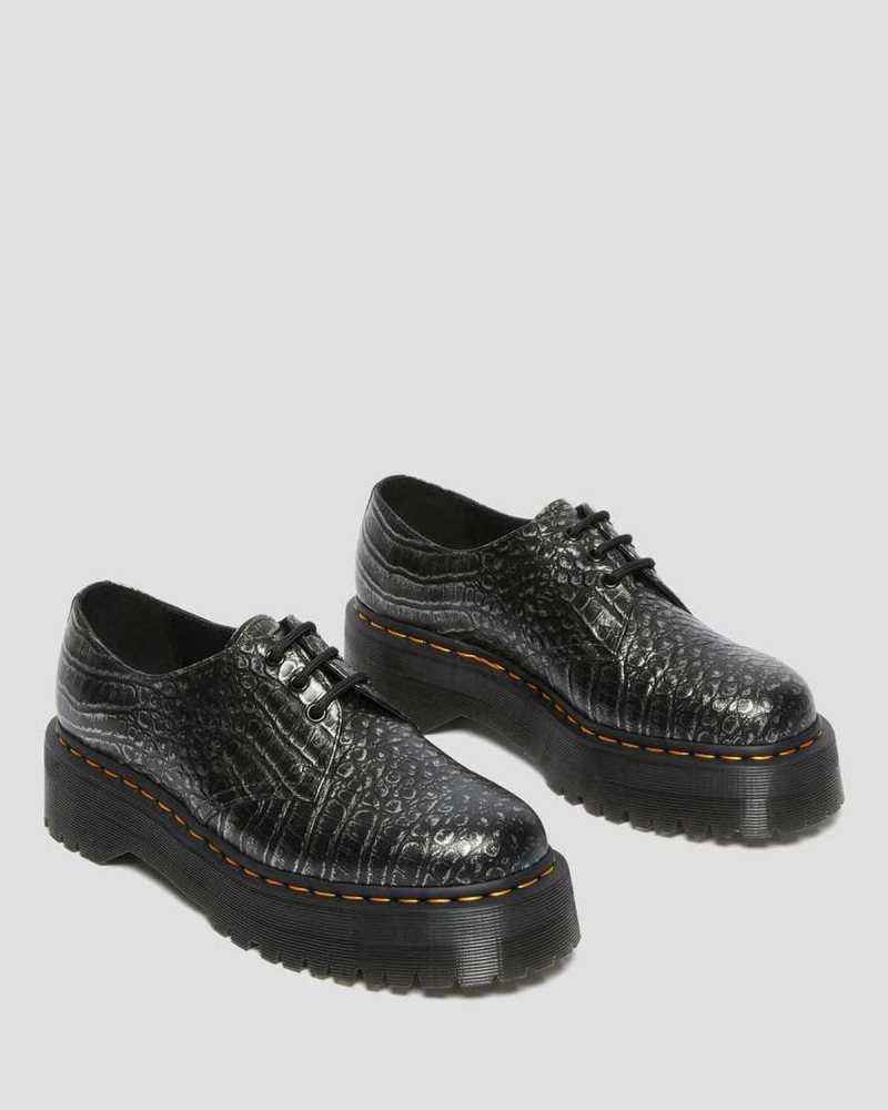 Dr Martens 1461 Croc Emboss Leather Platform Shoes Grey | 81VBZSWXM