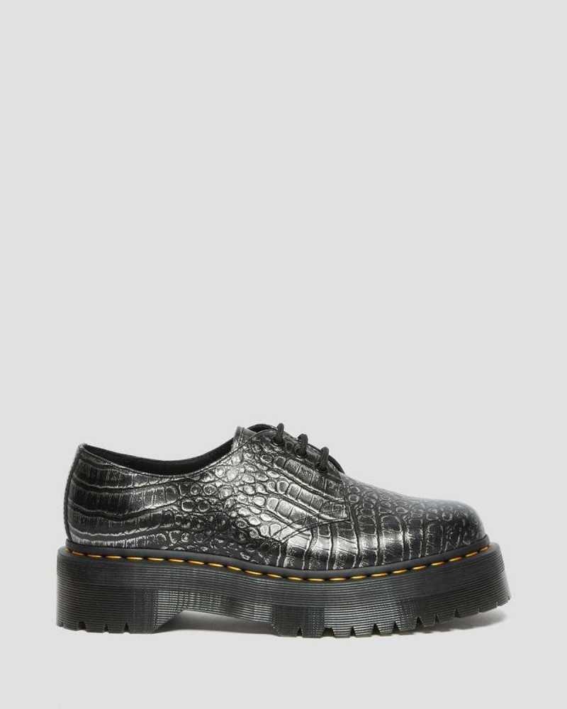 Dr Martens 1461 Croc Emboss Leather Platform Shoes Grey | 81VBZSWXM