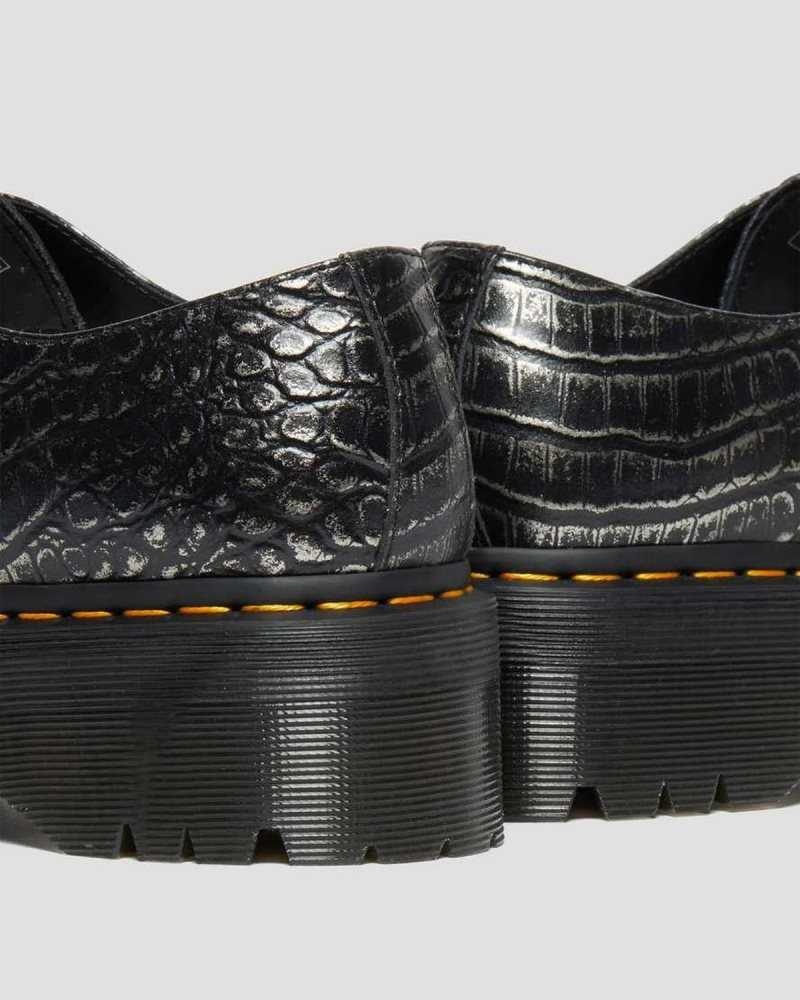 Dr Martens 1461 Croc Emboss Leather Platform Shoes Grey | 81VBZSWXM