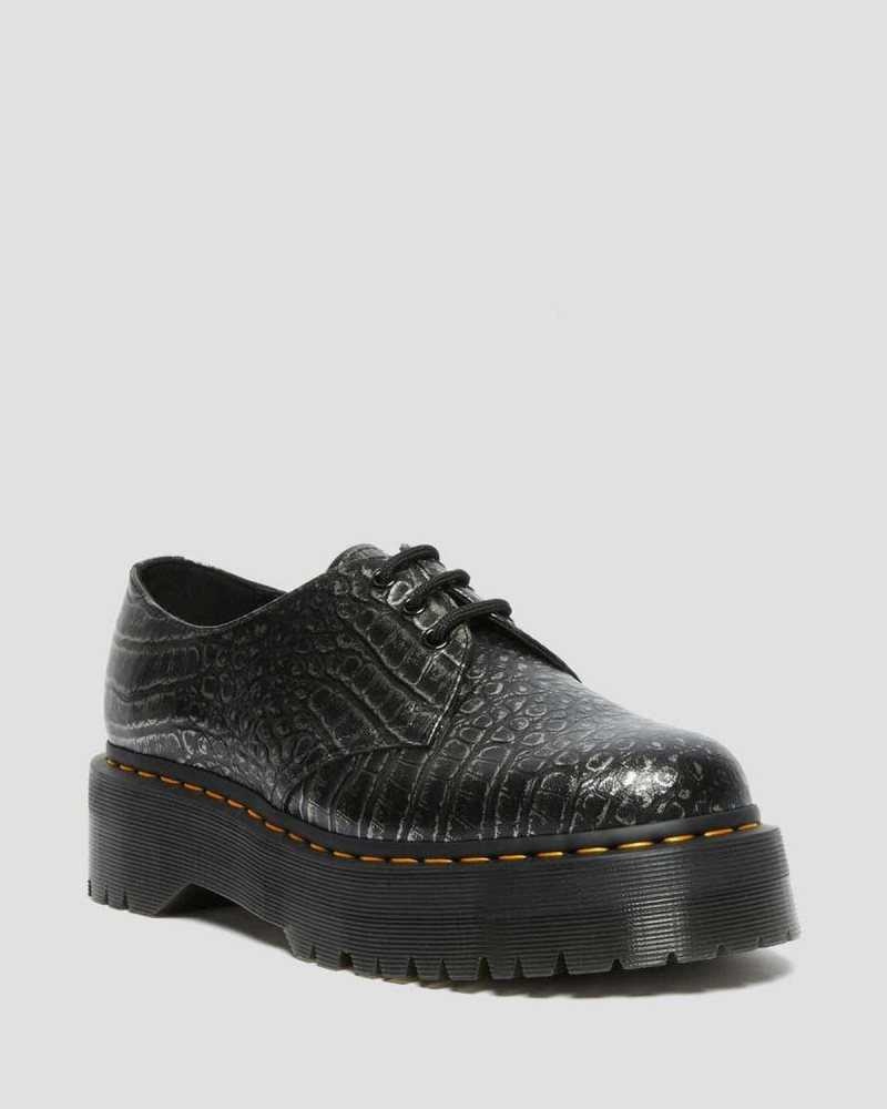 Dr Martens 1461 Croc Emboss Leather Platform Shoes Grey | 81VBZSWXM