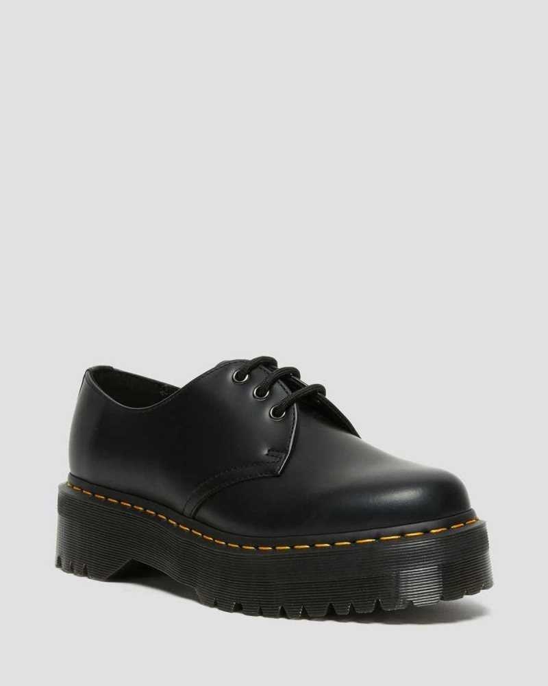 Dr Martens 1461 Smooth Leather Platform Shoes Black | 73JRNFAIW