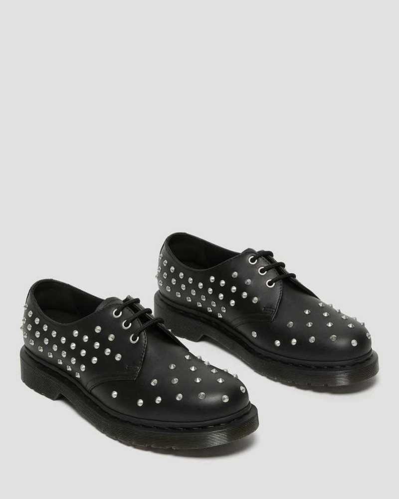 Dr Martens 1461 Stud Wanama Leather Oxford Shoes Black | 08CPRXNMH