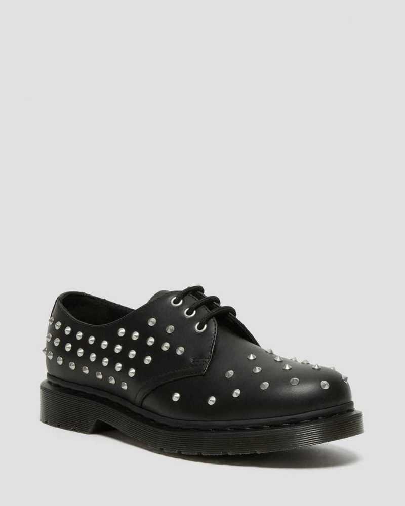 Dr Martens 1461 Stud Wanama Leather Oxford Shoes Black | 08CPRXNMH