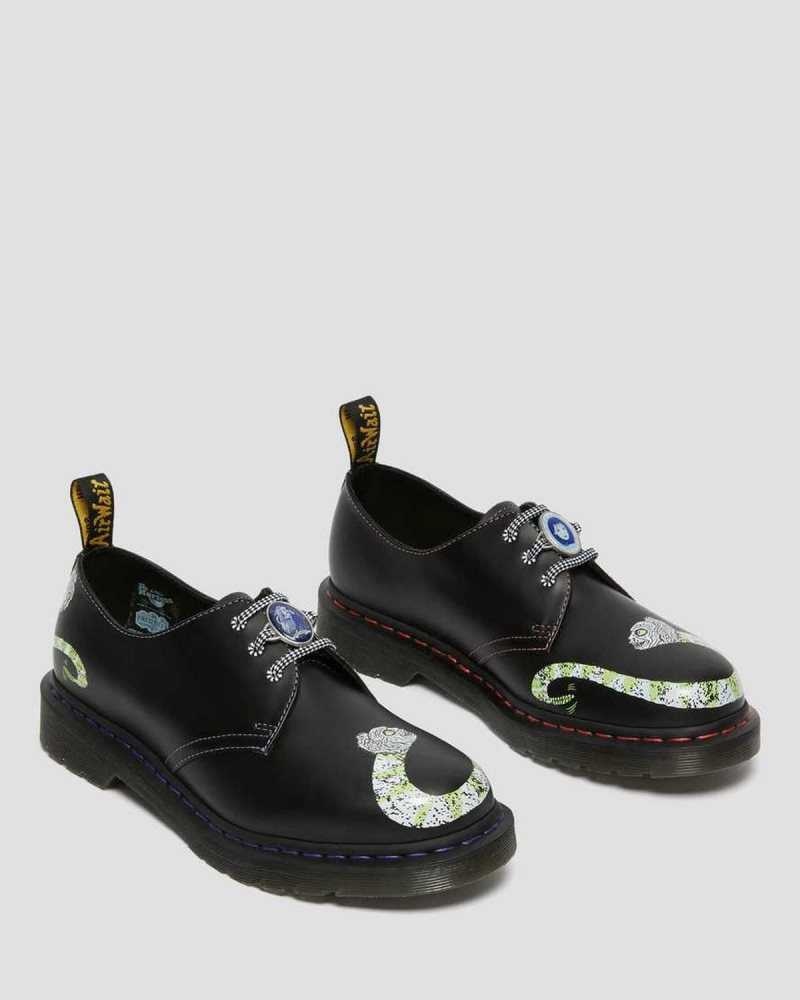 Dr Martens 1461 WB Beetlejuice Smooth Leather Oxford Shoes Black | 53GLVZPCN