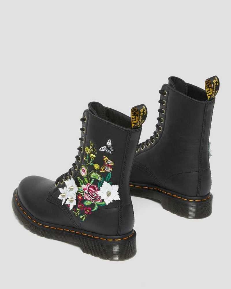 Dr Martens 1490 Floral Bloom Leather Mid-Calf Boots Black | 12KITDVXC