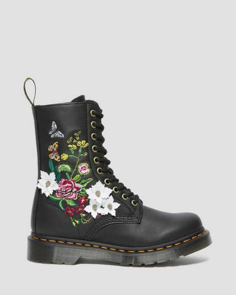 Dr Martens 1490 Floral Bloom Leather Mid-Calf Boots Black | 12KITDVXC