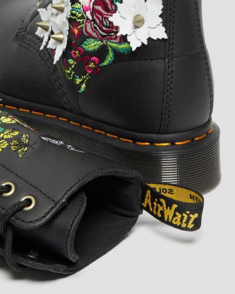 Dr Martens 1490 Floral Bloom Leather Mid-Calf Boots Black | 12KITDVXC