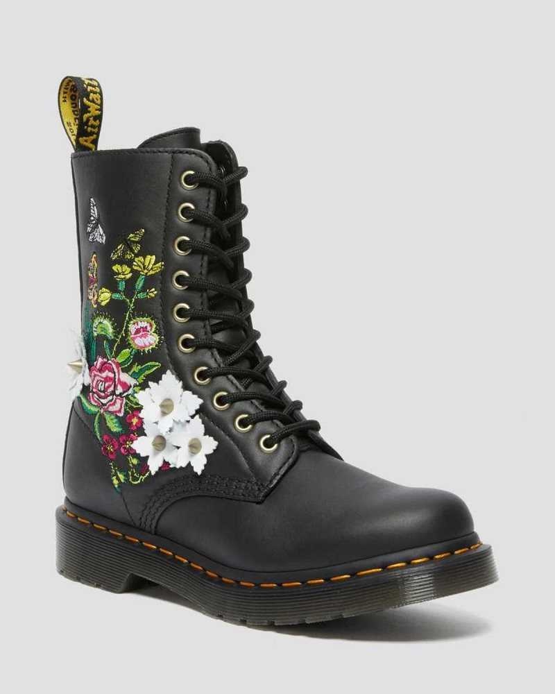 Dr Martens 1490 Floral Bloom Leather Mid-Calf Boots Black | 12KITDVXC