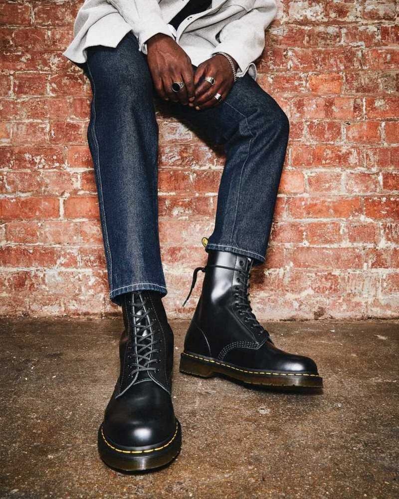 Dr Martens 1490 Smooth Leather Mid Calf Boots Black | 96ZHCAYWG