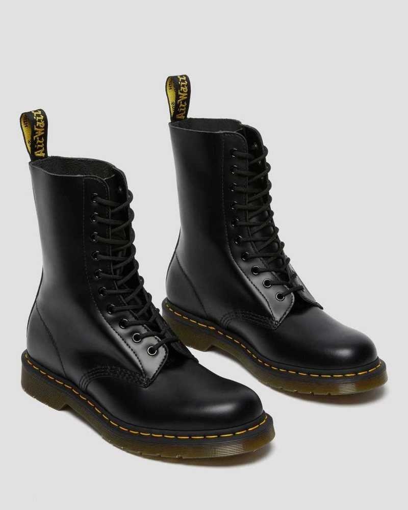 Dr Martens 1490 Smooth Leather Mid Calf Boots Black | 96ZHCAYWG