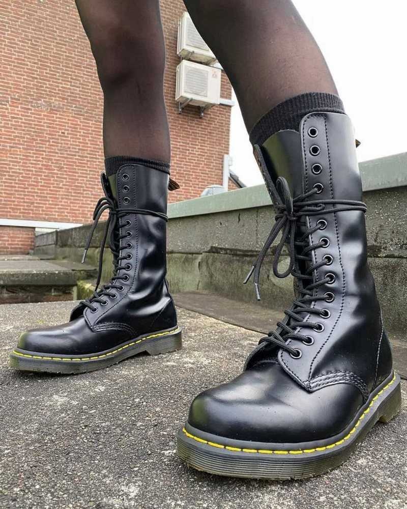 Dr Martens 1914 Smooth Leather Tall Boots Black | 57ASOCUEI