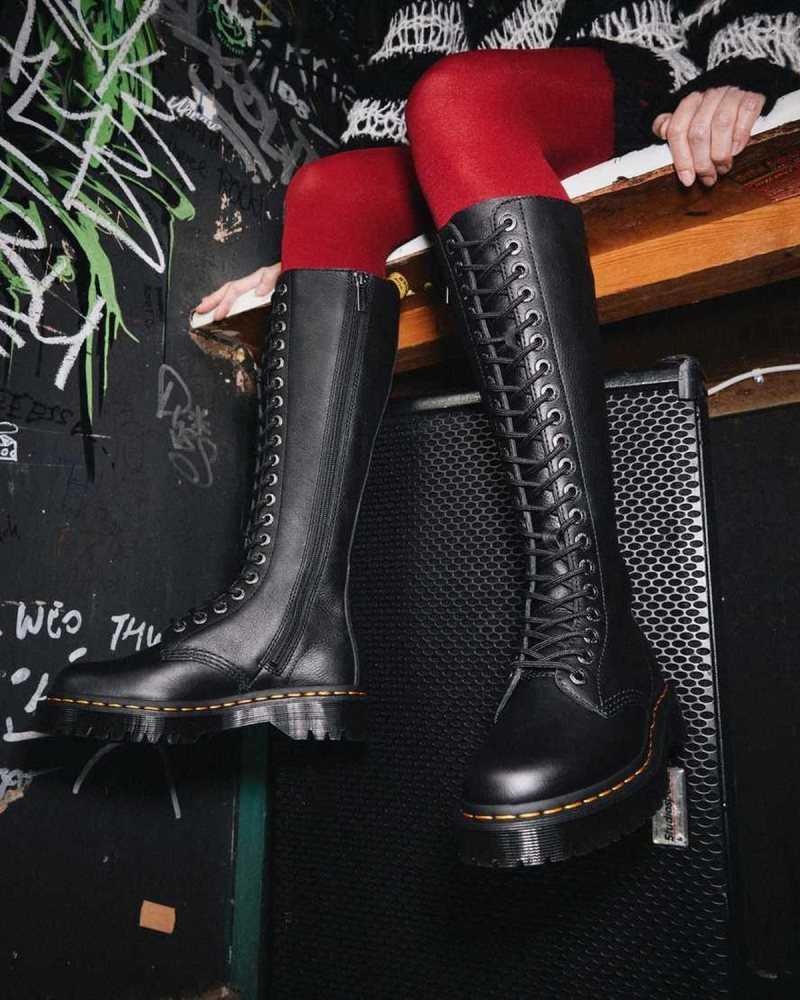 Dr Martens 1B60 Bex Pisa Leather Knee High Boots Black | 82AQYHSOK