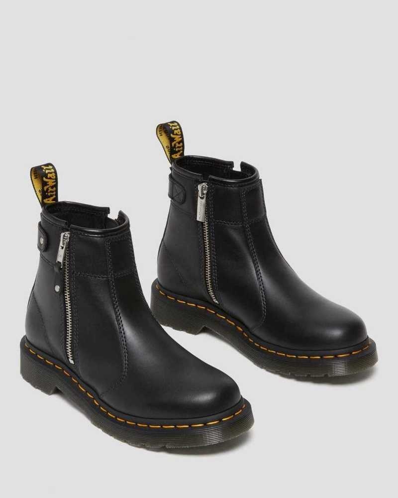 Dr Martens 2976 Double Zip Leather Chelsea Boots Black | 68PXQUTLG