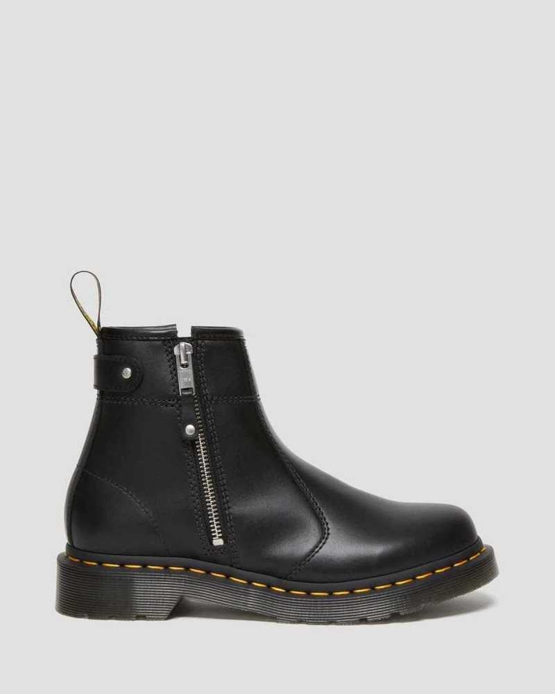 Dr Martens 2976 Double Zip Leather Chelsea Boots Black | 68PXQUTLG