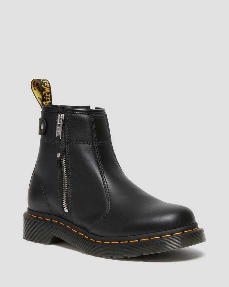 Dr Martens 2976 Double Zip Leather Chelsea Boots Black | 68PXQUTLG