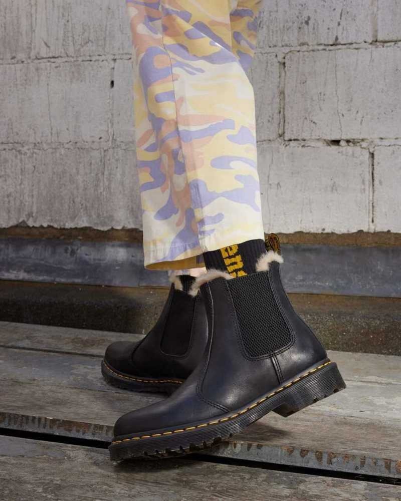 Dr Martens 2976 Faux Fur Lined Chelsea Boots Black | 37CMGJPYQ