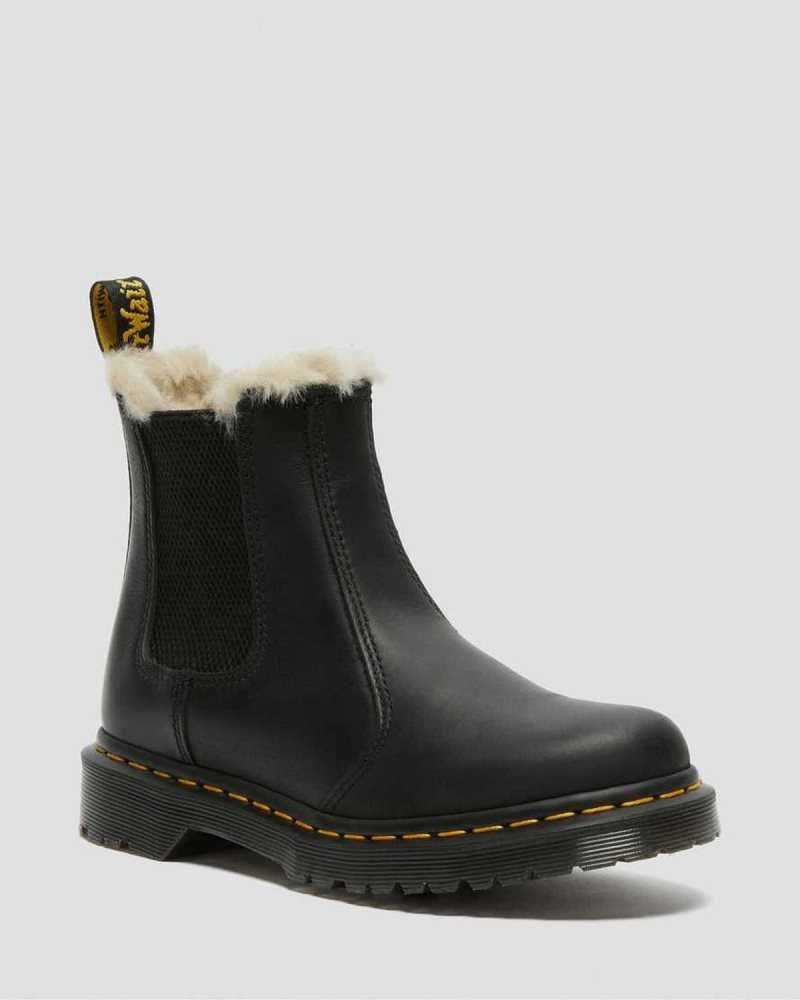 Dr Martens 2976 Faux Fur Lined Chelsea Boots Black | 37CMGJPYQ