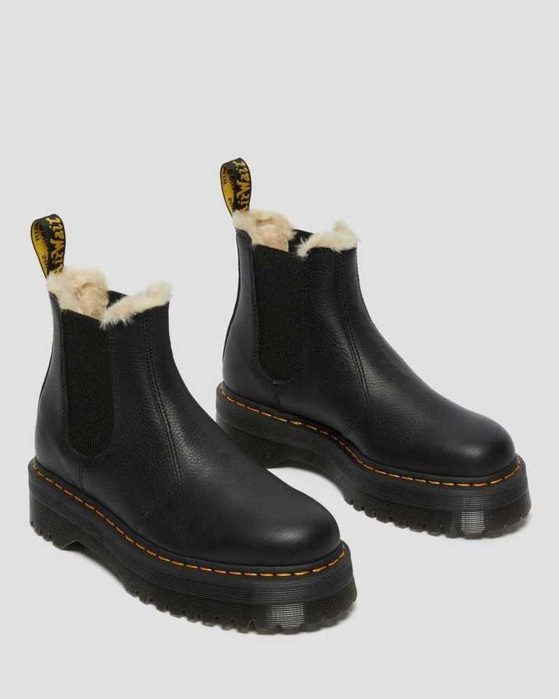 Dr Martens 2976 Faux Fur Lined Platform Chelsea Boots Black | 03NKMSCJY