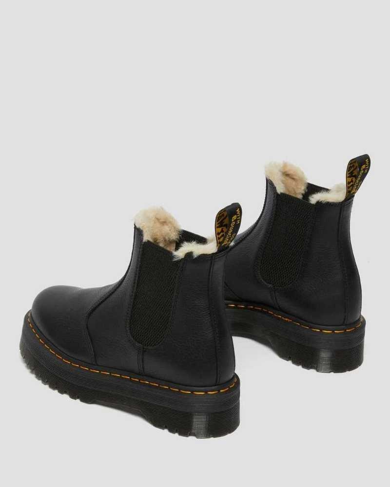 Dr Martens 2976 Faux Fur Lined Platform Chelsea Boots Black | 03NKMSCJY