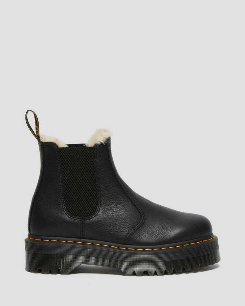 Dr Martens 2976 Faux Fur Lined Platform Chelsea Boots Black | 03NKMSCJY