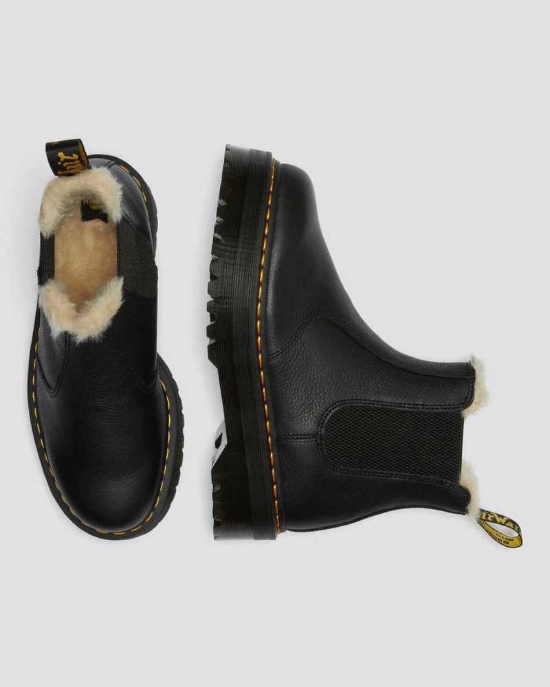 Dr Martens 2976 Faux Fur Lined Platform Chelsea Boots Black | 03NKMSCJY