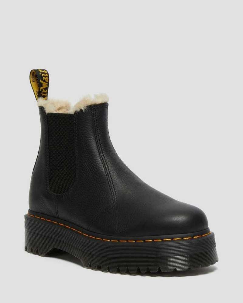 Dr Martens 2976 Faux Fur Lined Platform Chelsea Boots Black | 03NKMSCJY