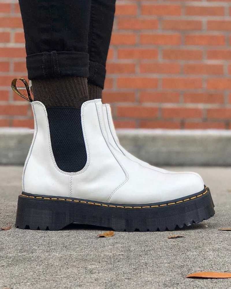 Dr Martens 2976 Smooth Leather Platform Chelsea Boots White | 17XDIMWJV