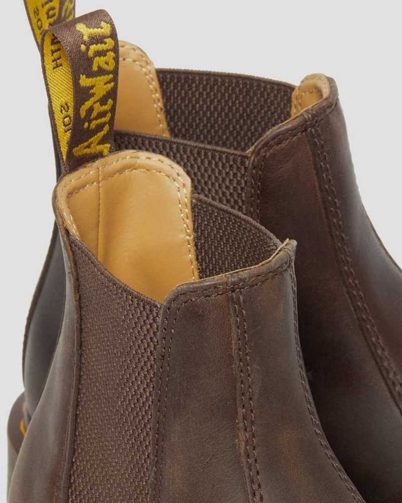 Dr Martens 2976 Yellow Stitch Crazy Horse Leather Chelsea Boots Dark Brown | 81QFVZTIW