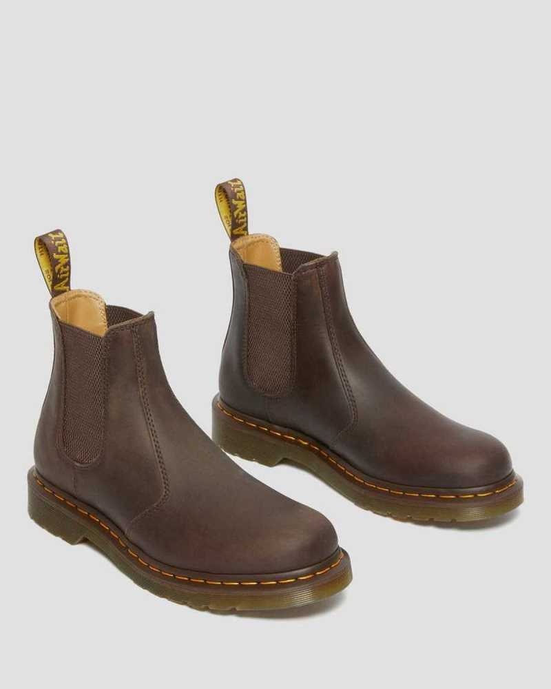 Dr Martens 2976 Yellow Stitch Crazy Horse Leather Chelsea Boots Dark Brown | 81QFVZTIW