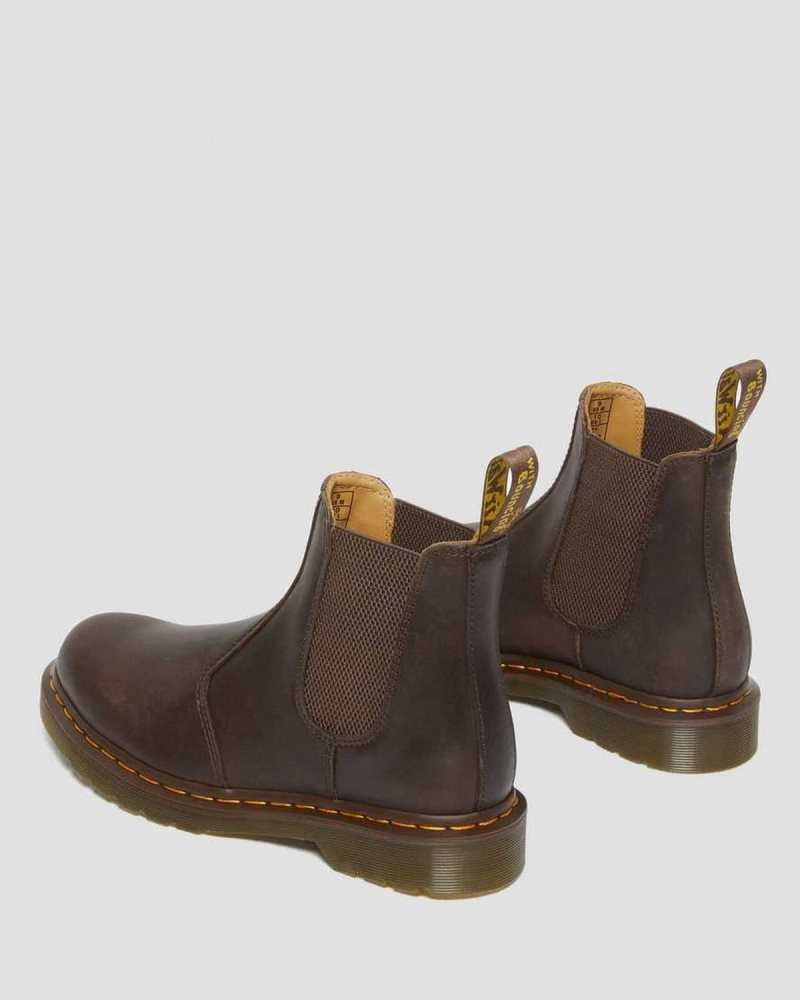 Dr Martens 2976 Yellow Stitch Crazy Horse Leather Chelsea Boots Dark Brown | 81QFVZTIW