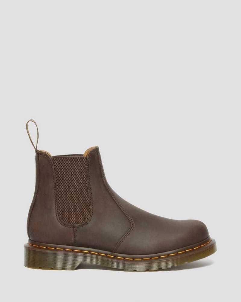 Dr Martens 2976 Yellow Stitch Crazy Horse Leather Chelsea Boots Dark Brown | 81QFVZTIW