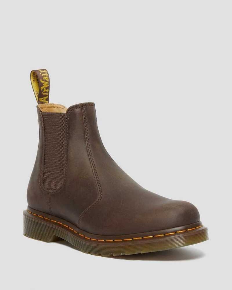 Dr Martens 2976 Yellow Stitch Crazy Horse Leather Chelsea Boots Dark Brown | 81QFVZTIW