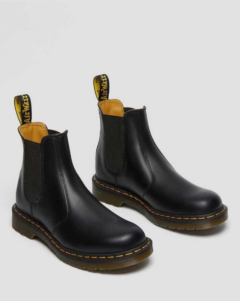 Dr Martens 2976 Yellow Stitch Smooth Leather Chelsea Boots Black | 17HKSFYAT